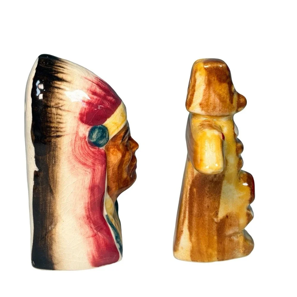 VTG Native American Chief Totem‎ Pole Salt Pepper Shakers Japan Souvenir Set
